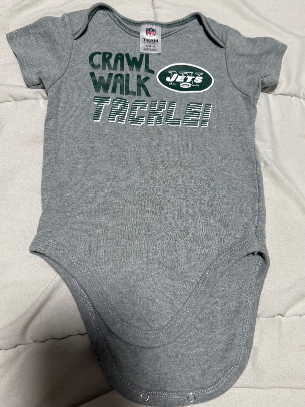 NFL Team Apparel New York Jets Bodysuit One-Piece 6-12M Gray Cotton Snap Logo